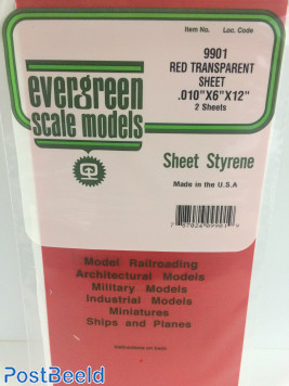 Red Transparent Sheet ~ 305x152x0.25mm (2pcs)