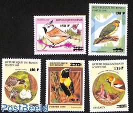 birds, set of 5 stamps, overprint