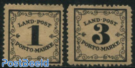 Land-Post Porto-Marke 2v, on redyellow paper