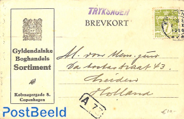Postcard to Holland, stamp with perfin