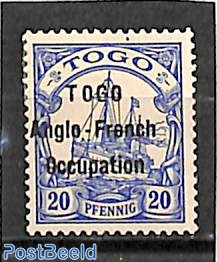 Togo 20pf, Anglo-French occ., Stamp out of set