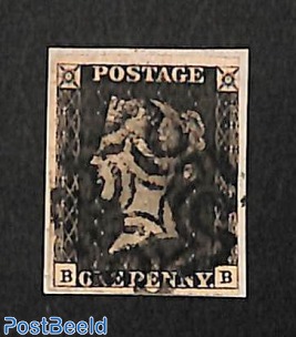 Penny black, used, on piece of paper