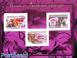 Roses & animals 3v m/s, imperforated