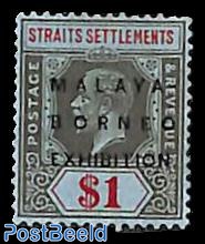 Straits Settlements, 1$, WM script-CA, Stamp out of set