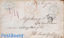 Folding letter from Rotterdam to Philadelphia, USA via England. Seamail.