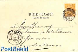 Briefkaart from Hoorn to Amsterdam, see Amsterdam postmark. Princess Wilhelmina (hangend haar) 3 cen