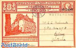 Postcard 10 cent on 12.5c,  Doesburg, sent to Australia