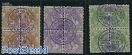 15c, 17.5, 20c in blocks of 4 [+], with special cancellation Ned. Philatelistendag 1906