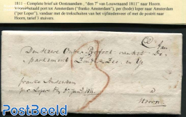 Letter from Oostzaandam to Hoorn, prepaid Porto to Amsterdam (3s)