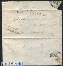 Letter from Ransdorp (now Amsterdam) to Monnickendam (Postmark: Munikendam, Postmark Ransdorp on bac
