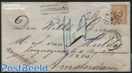 Registered letter from Rotterdam to Amsterdam with NVPH No. 23C (15c perf. 13.25:14)