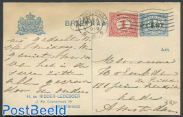 Postcard with private text, 2 CENT on 1.5c blue, H. de Ridder-Ledeboer, s-Gravenhage