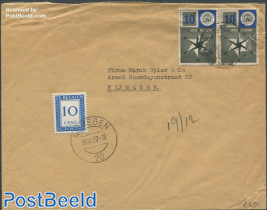 Envelope from Cuyk aan de Maas to Nijmegen, postage due 10 cent