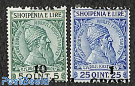 10p and 1g overprints, stronly moved (lot of 2 stamps)