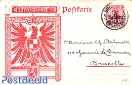 Used postcard, overprint Belgien 10 Centimes
