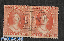 pair of 6d stamps, WM small star, rosared
