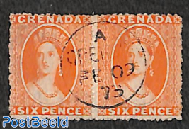pair of 6d stamps, WM small star, orangered