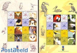 2 sheets with personal stamps, birds