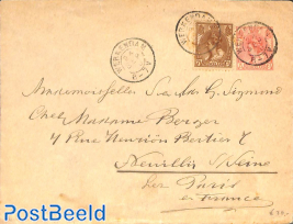 Envelope 5c, uprated to France, from WERKENDAM (kleinrond)