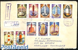 Registered letter with lighthouse stamps