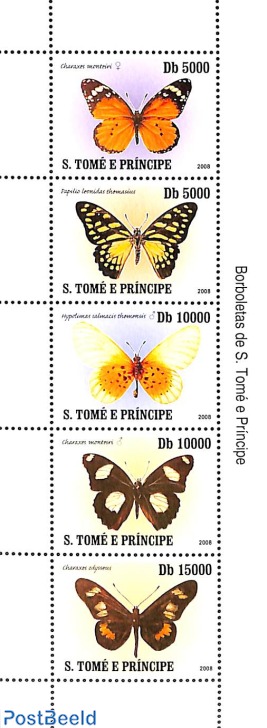Butterflies 5v m/s  (issued 31 dec 2007 but with year 2008 on stamps, see Michel cat.)
