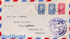 Airmail letter, special Postmark: Eerste Snelle Vlucht KLM 1946