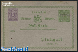Private Postcard 5pf on 1Kr, with printed Stuttgart in address