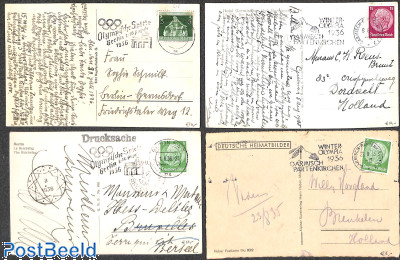 4 postcards with Olympic games promtional cancellations