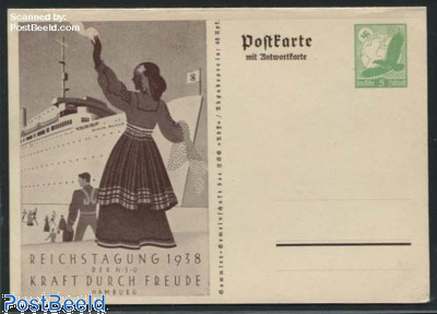 Reply Paid Postcard 5/5pf green, Kraft durch freu