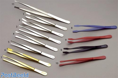 Colored tweezers model curved shovel (type K54) (9), each piece