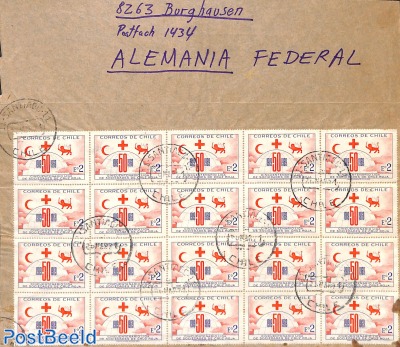 Only front of package with red Cross stamps from Chile to Germany