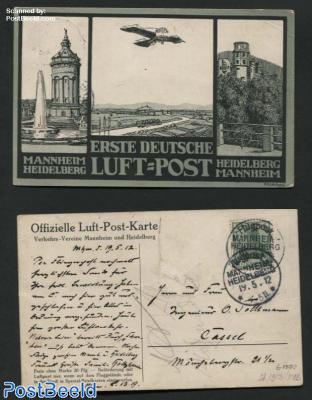 Airmail, first german airmail Mannheim-Heidelberf 19-5-1912