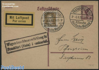 Postcard, special postmark Frankfurt Messe, Anschlussverlehung