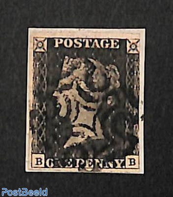 Penny black, used, on piece of paper