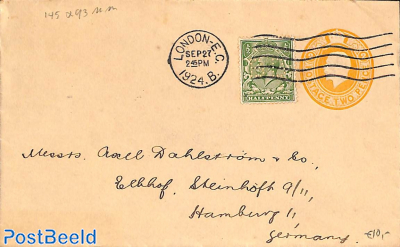 Envelope 2d, uprated to Hamburg with perfin stamp