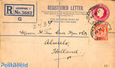 Registered Letter Envelope 4.5d, uprated to Almelo (NL)
