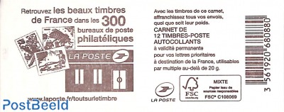 300 bureaux de postes philateliques, Booklet with 12x rouge s-a