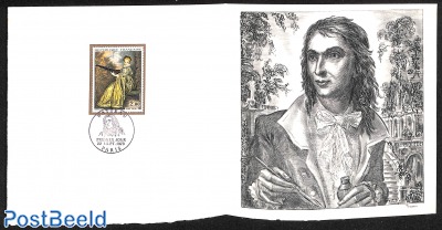 Oevre de Watteau-La finette, Special FDC leaf on handmade paper with Decaris gravure, limited ed.