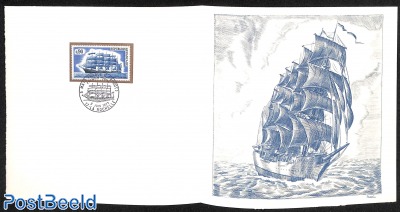 Voilier 5 mats France II, Special FDC leaf on handmade paper with Decaris gravure, limited ed.