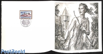 Chateau de Gien, Special FDC leaf on handmade paper with Decaris gravure, limited ed.