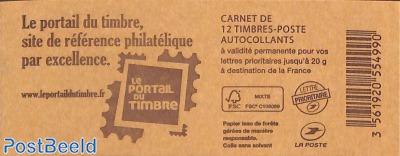 Le portail du timbre, Booklet with 12x rouge s-a