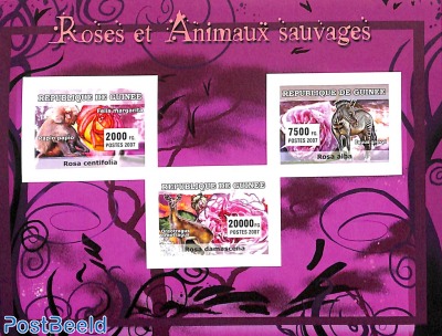 Roses & animals 3v m/s, imperforated