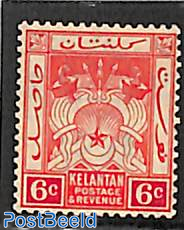 Kelantan, 6c, WM Script-CA, Stamp out of set