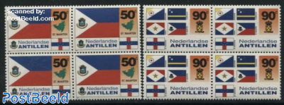 Flags 2v, red/blue in St Martin flag exchanged, blocks of 4