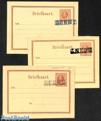 Lot of 3 postcards, overprint variations