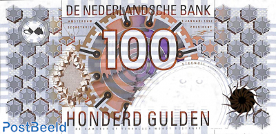 100 Gulden 1992, small (C), dark brown bar code