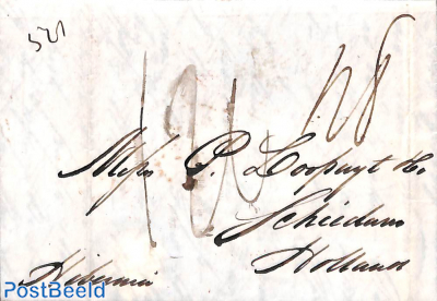 Folding letter to Schiedam with a 1847 mark and a Schiedam mark