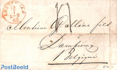 Folding letter from Amsterdam to Belgium, with both Amsterdam mark and Hollande Nord mark