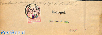 Piece of wrapper from Deutichem (Kleinrond) to Keppel. Cijfer. Drukwerkzegel 1/2 c