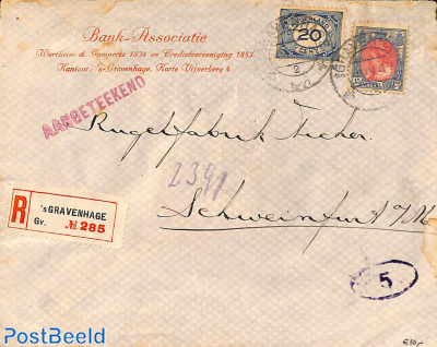Registered letter from 's-Gravenhage to Schweinfurt
